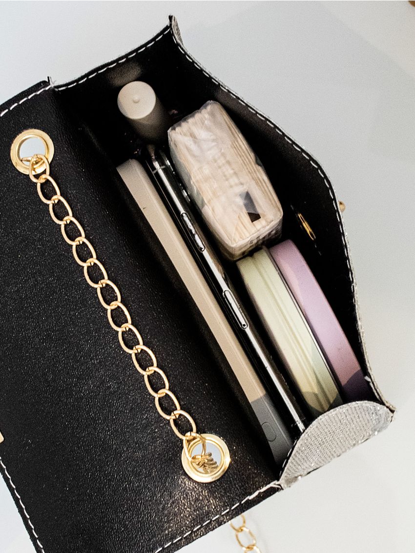 Mini Minimalist Twist Lock Chain Glitter Crossbody Bag