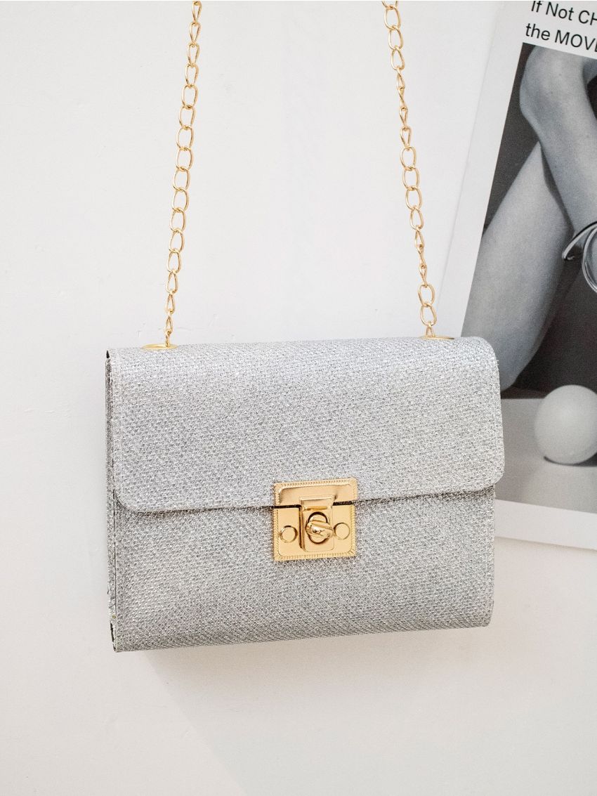 Mini Minimalist Twist Lock Chain Glitter Crossbody Bag