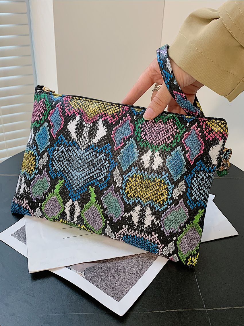 Colorblock Snakeskin Pattern Clutch Bag