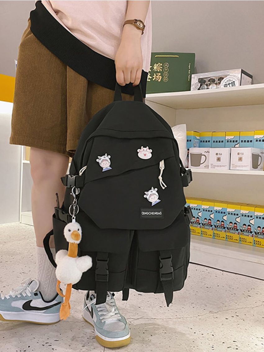 Cartoon Decor Pocket Front Two Tone Backpack