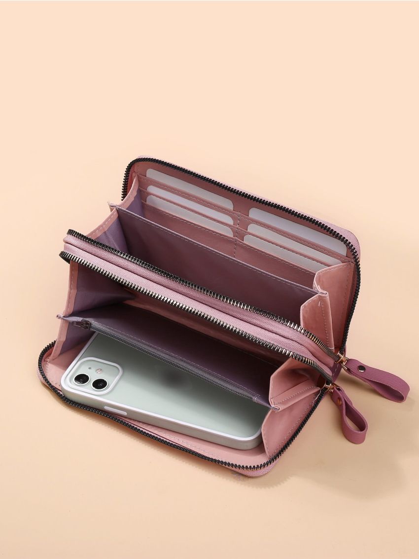 Litchi Embossed Colorblock Long Wallet