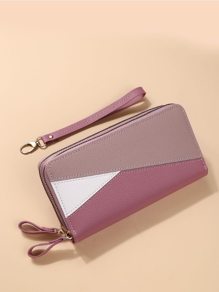 Litchi Embossed Colorblock Long Wallet