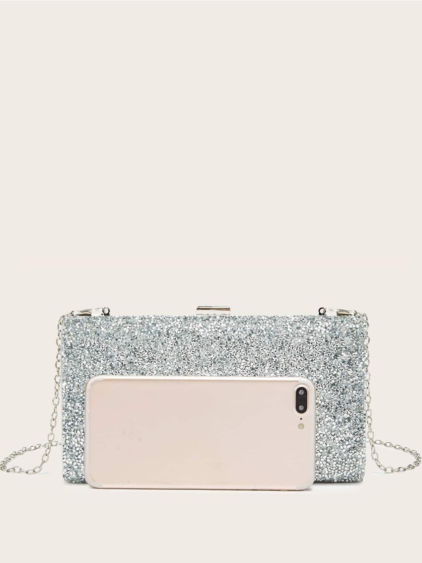 Rhinestone Decor Chain Box Bag