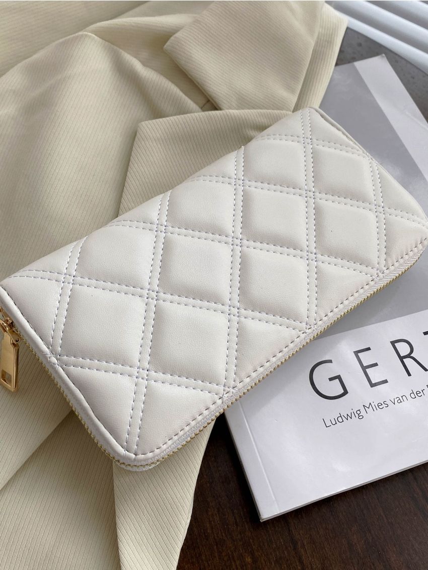 Quilted Embossed Studded Detail Long Wallet