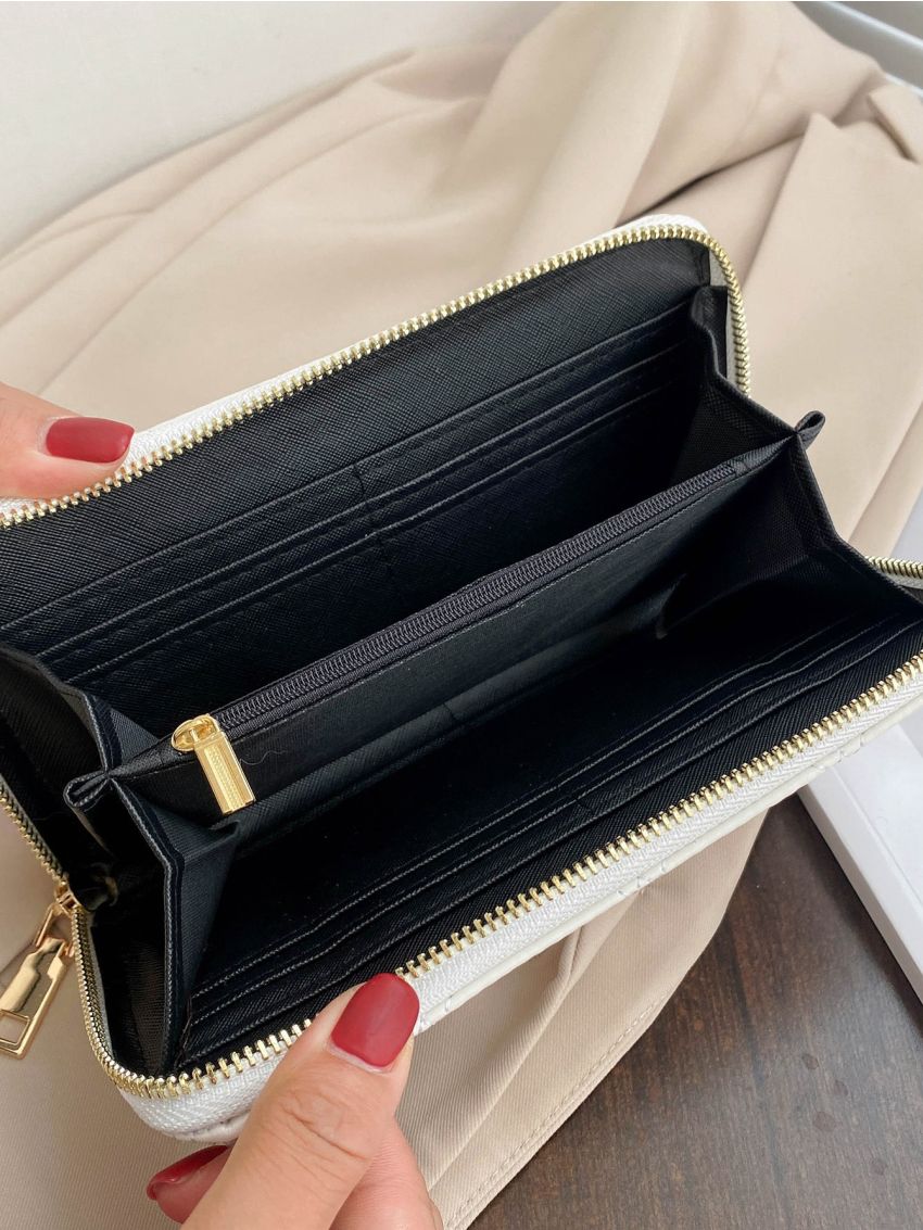 Quilted Embossed Studded Detail Long Wallet