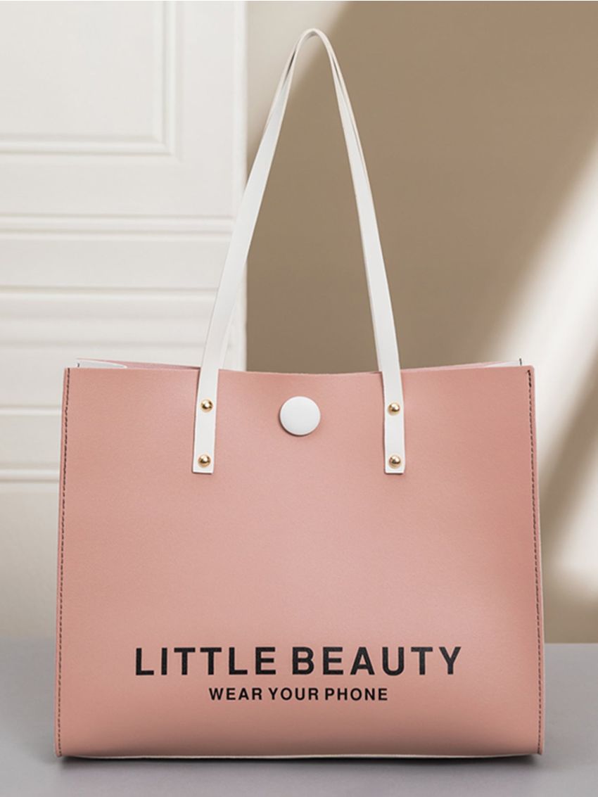 Letter Graphic Shoulder Tote Bag
