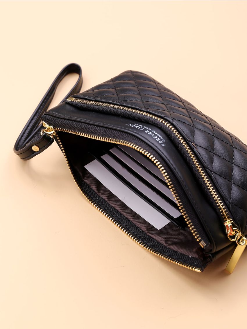 Quilted Embossed Zip Long Wallet