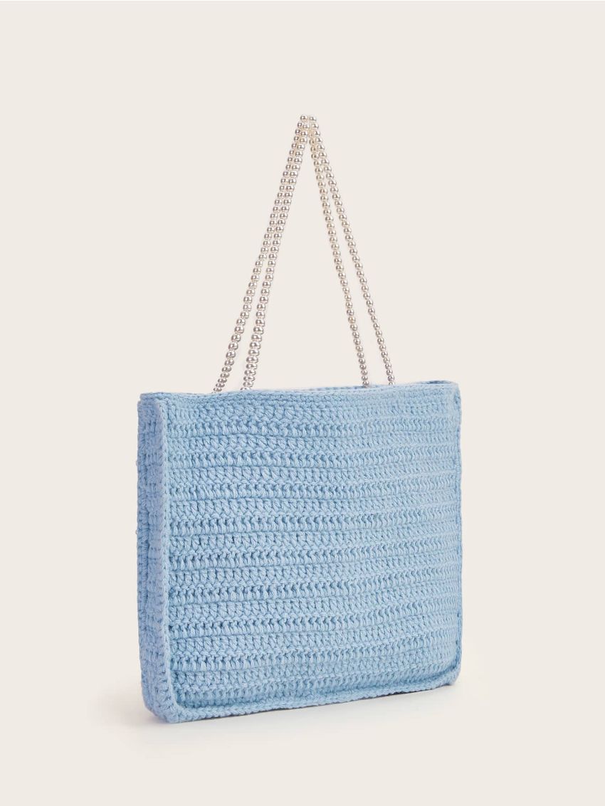 Faux Pearl Decor Crochet Shoulder Bag