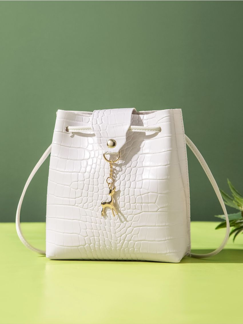 Mini Croc Embossed Drawstring Bucket Bag
