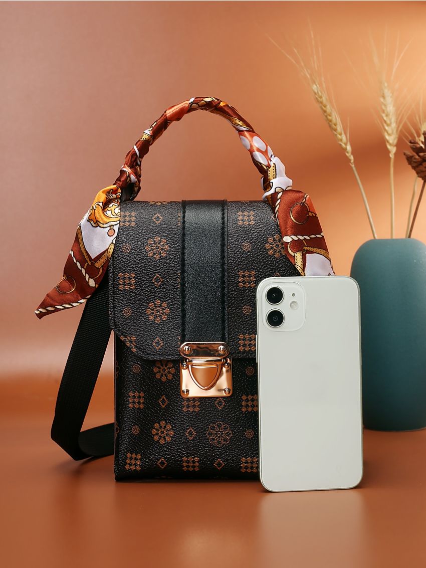 Mini Geo Graphic Push Lock Satchel Bag