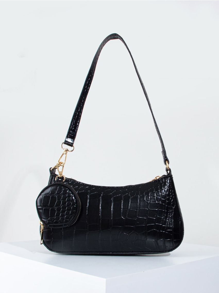 Croc Embossed Baguette Bag With Purse