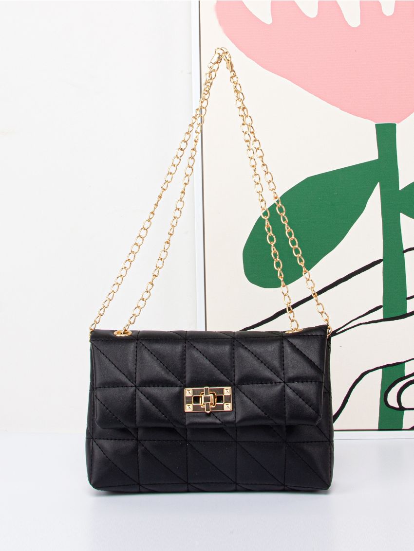 Twist Lock Quilted Flap Square Bag
