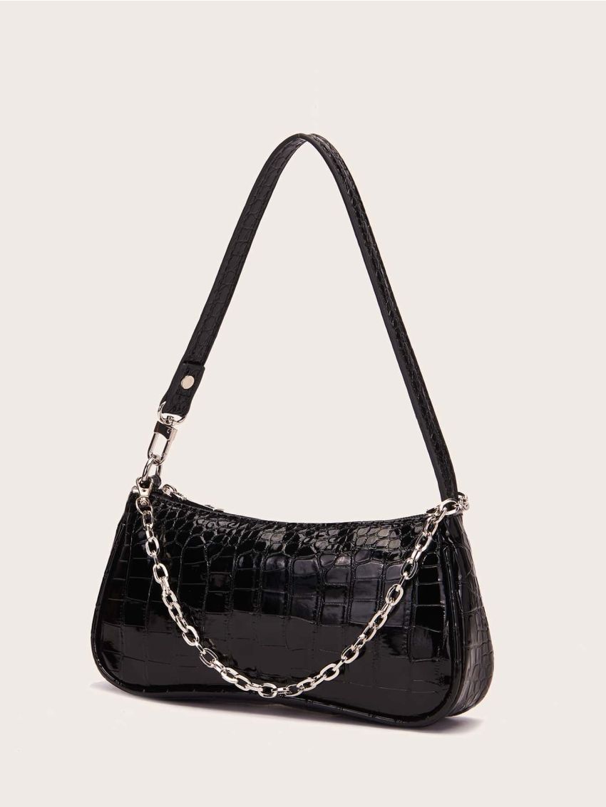 Croc Embossed Baguette Bag