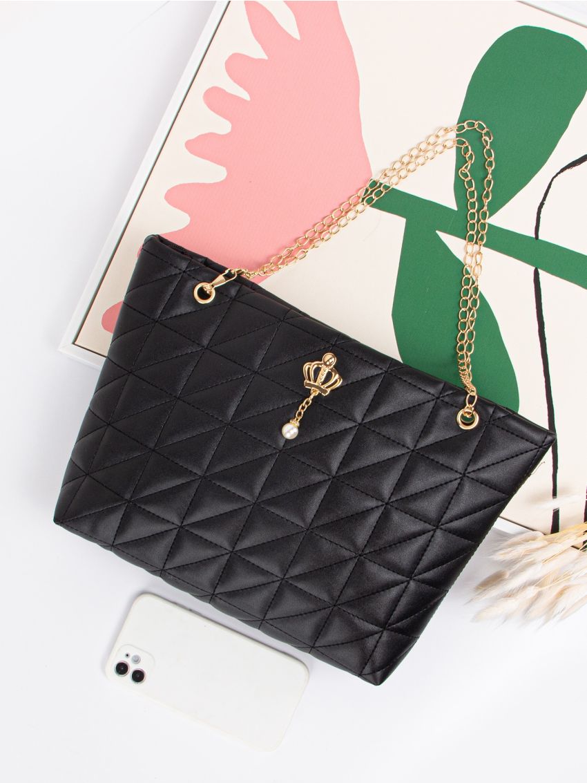 Metal Decor Quilted Chain Tote Bag