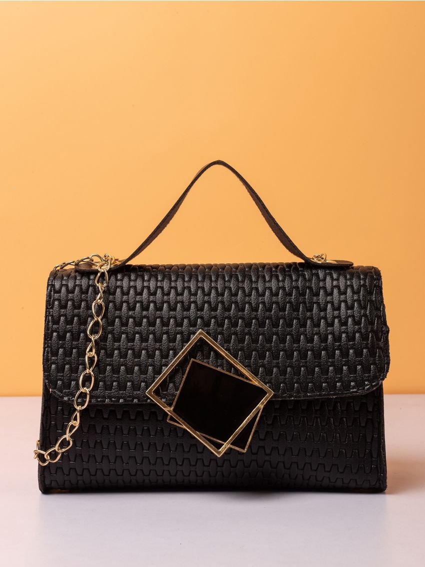 Mini Metal Decor Braided Design Chain Satchel Bag