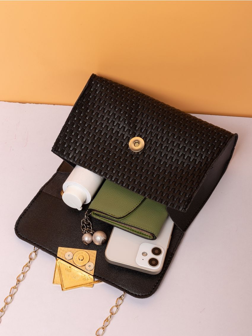 Mini Metal Decor Braided Design Chain Satchel Bag