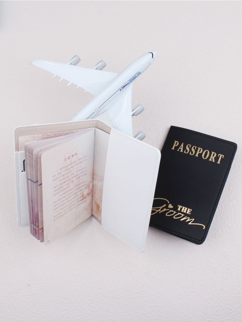 Metallic Letter Graphic Couple Passport Case