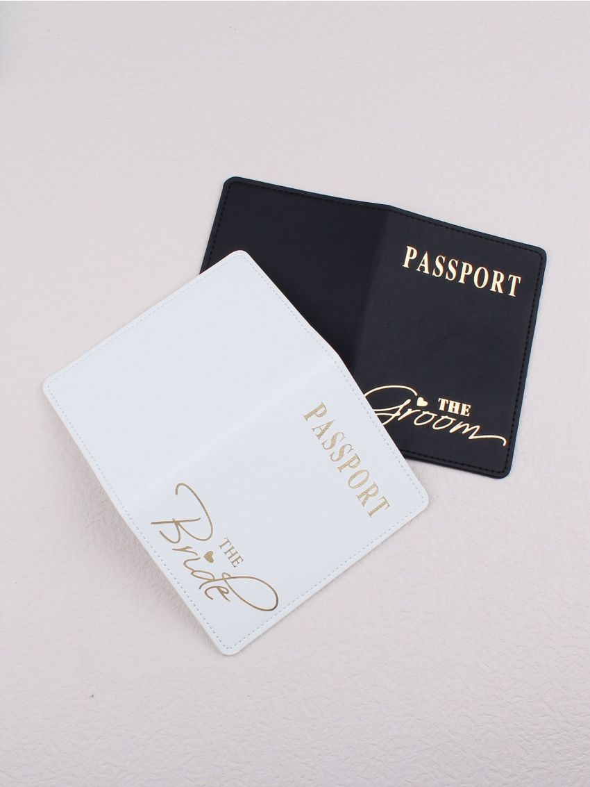 Metallic Letter Graphic Couple Passport Case