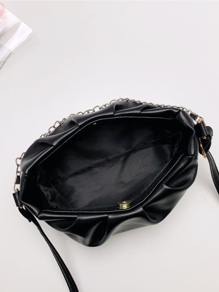 Minimalist Chain Decor Ruched Design Crossbody Bag