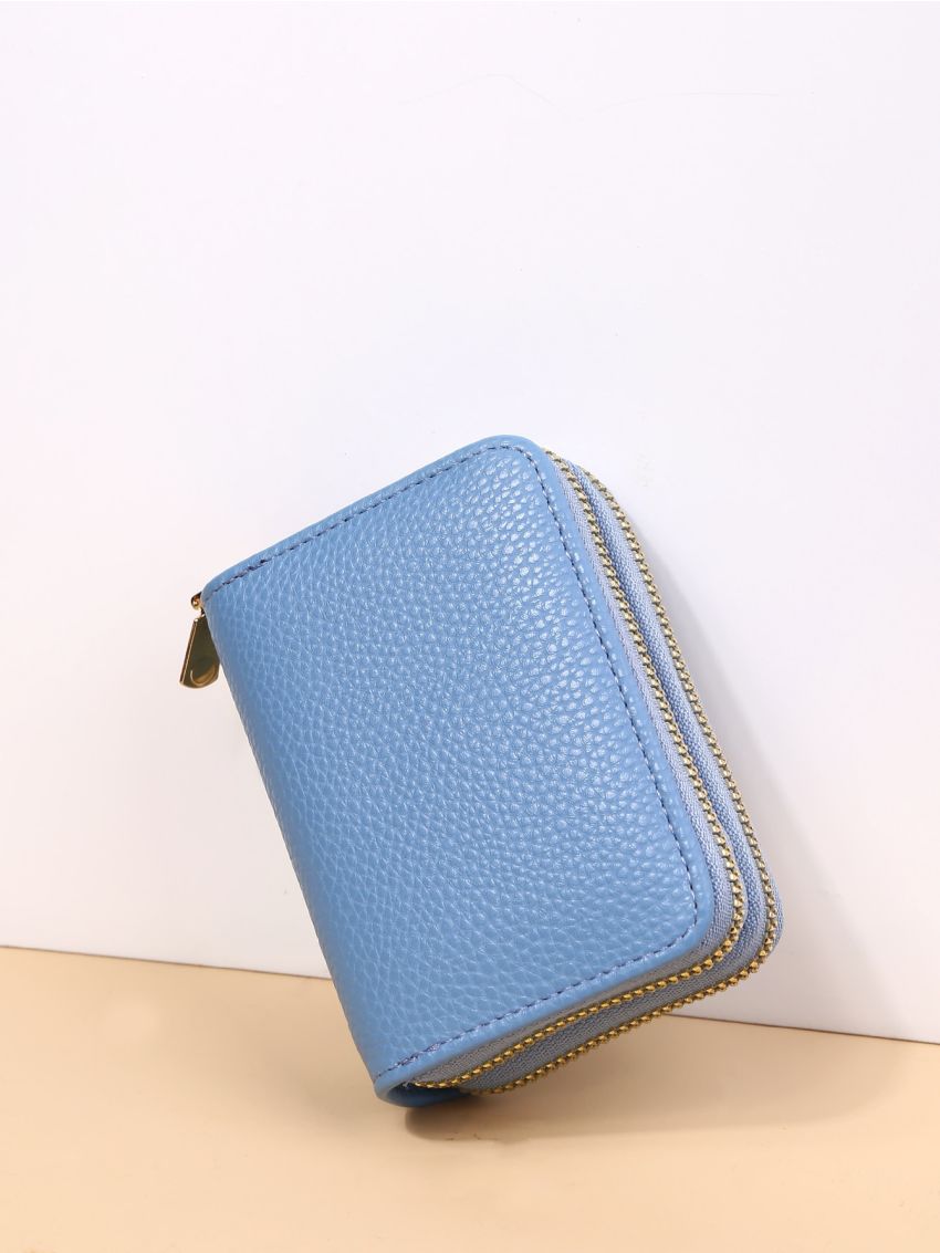 Litchi Embossed Zipper Around Card Holder