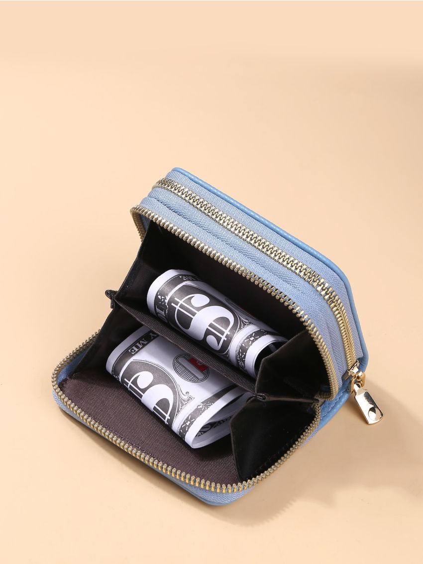 Litchi Embossed Zipper Around Card Holder