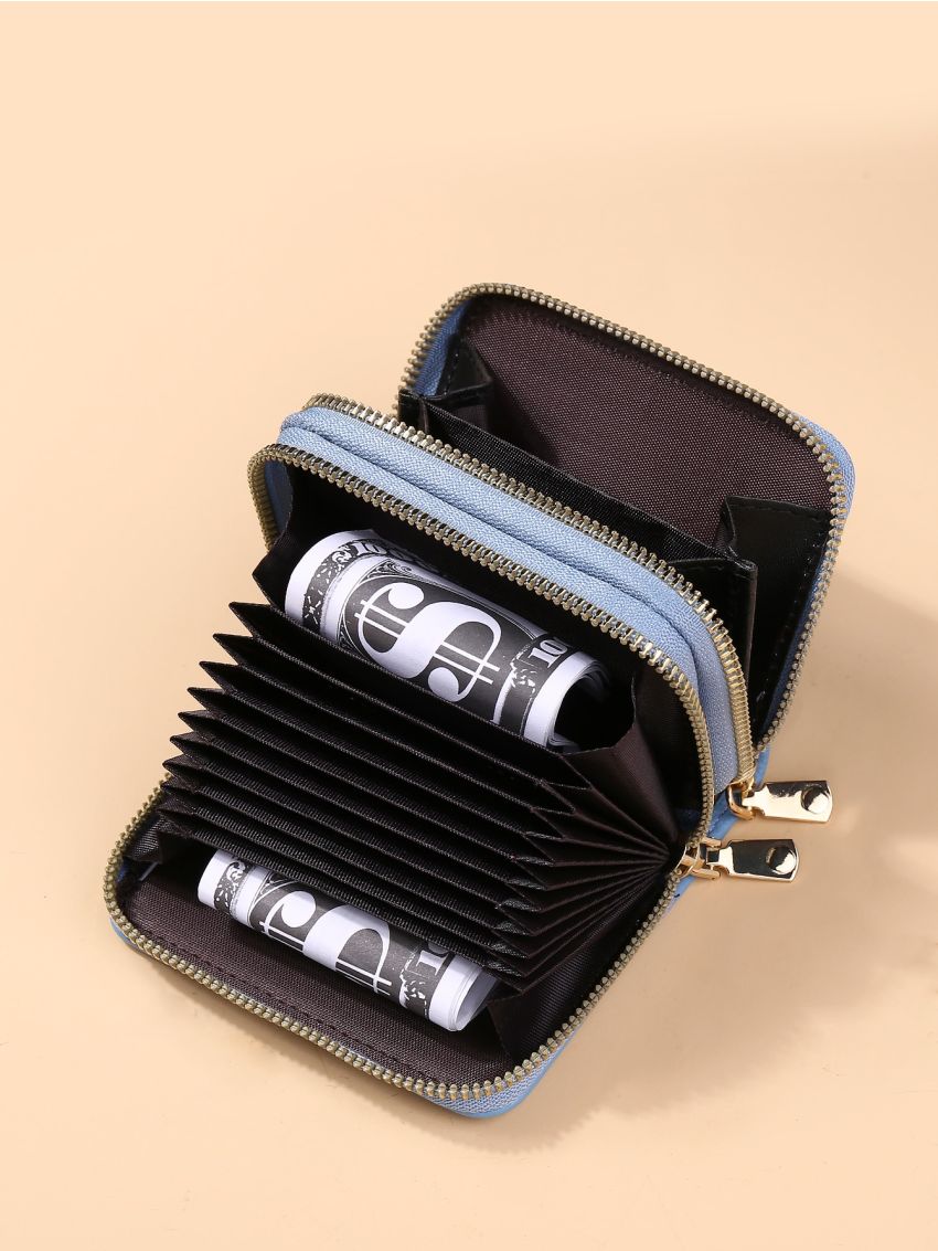 Litchi Embossed Zipper Around Card Holder