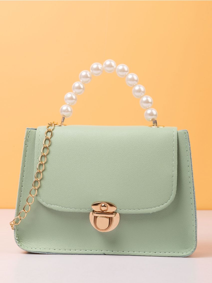 Mini Faux Pearl Decor Push Lock Satchel Bag