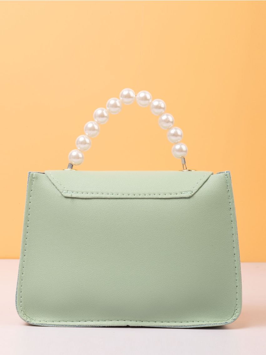 Mini Faux Pearl Decor Push Lock Satchel Bag