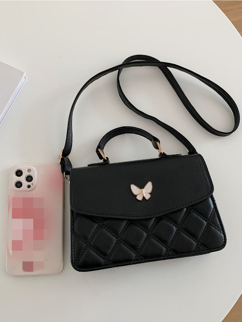 Butterfly Decor Quilted Flap Square Bag