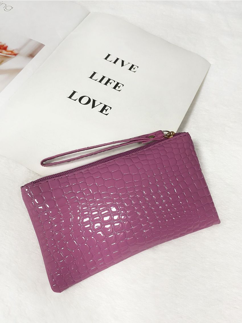Mini Croc Embossed Clutch Bag With Wristlet