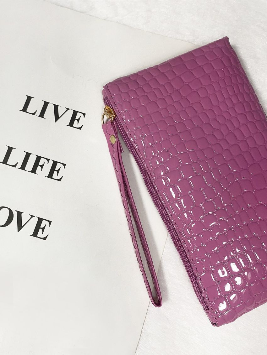 Mini Croc Embossed Clutch Bag With Wristlet