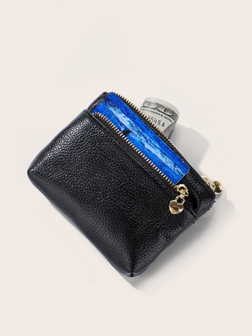 Litchi Embossed Heart Decor Small Purse