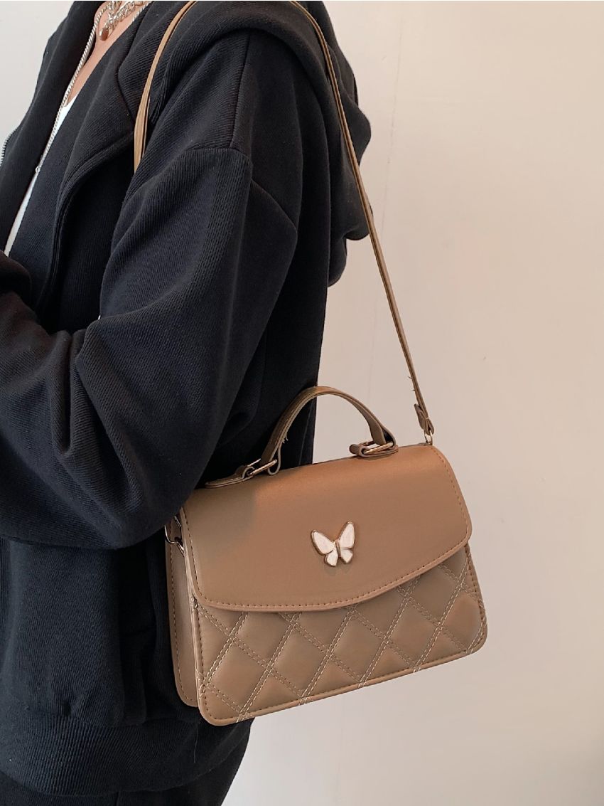 Butterfly Decor Quilted Pattern Square Bag