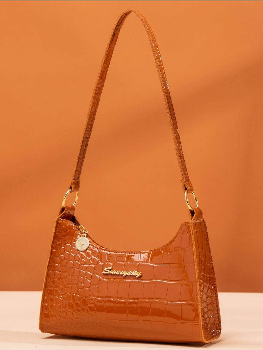 Minimalist Croc Embossed Baguette Bag