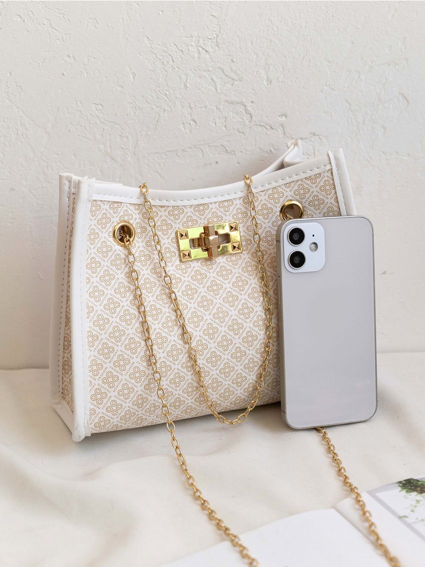 Geo Graphic Turn-lock Shoulder Bag