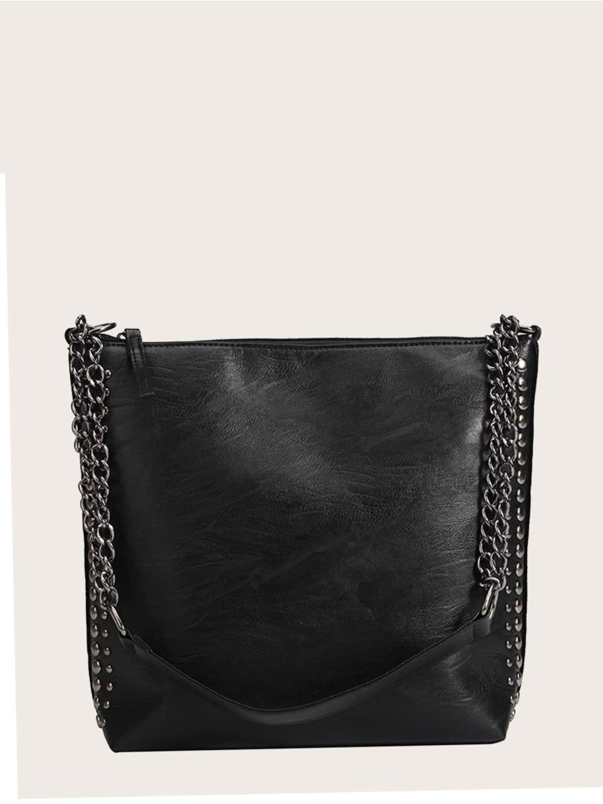 Studded Decor Large Capacity Bucket Bag