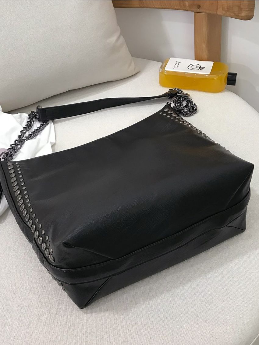 Studded Decor Large Capacity Bucket Bag