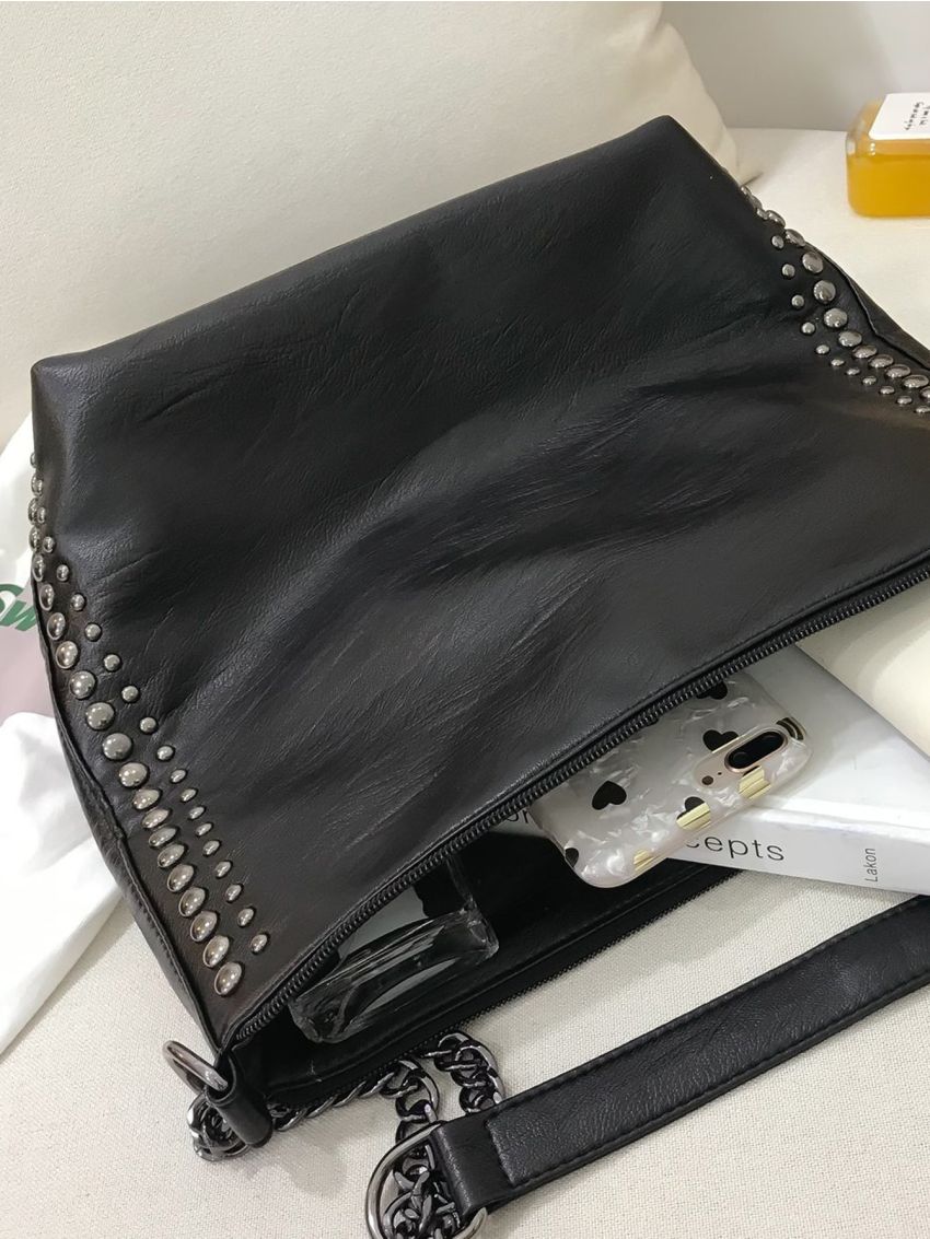 Studded Decor Large Capacity Bucket Bag