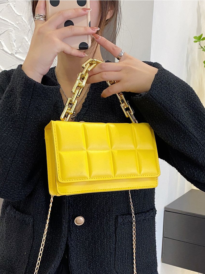 Mini Chain Decor Quilted Flap Square Bag