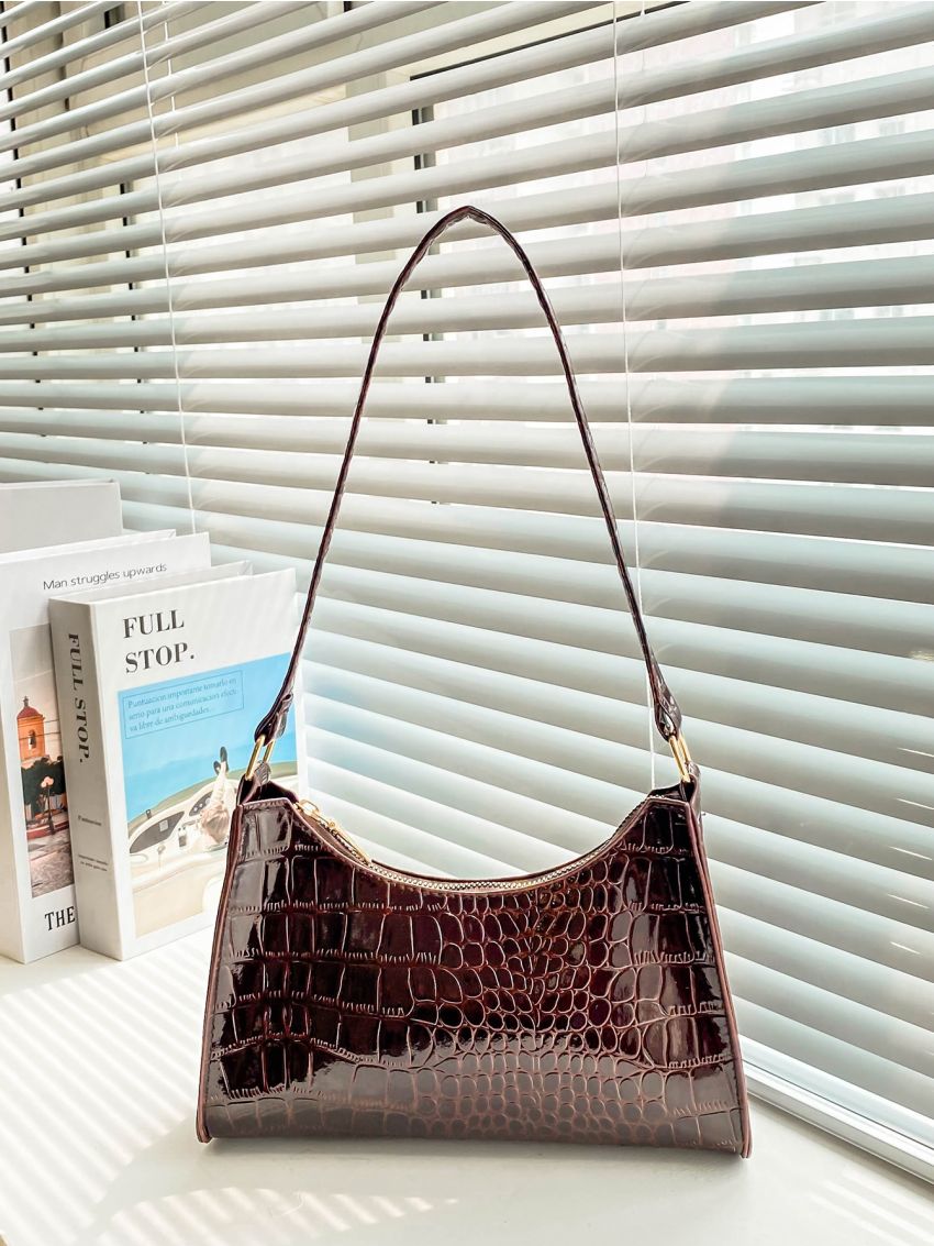 Croc Embossed Baguette Bag