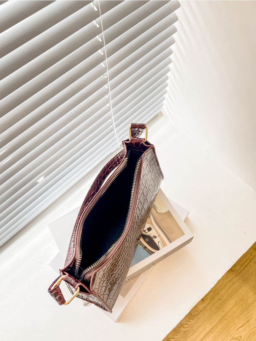 Croc Embossed Baguette Bag