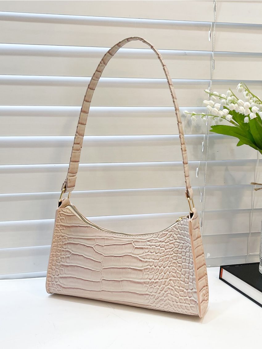 Croc Embossed Shoulder Baguette Bag