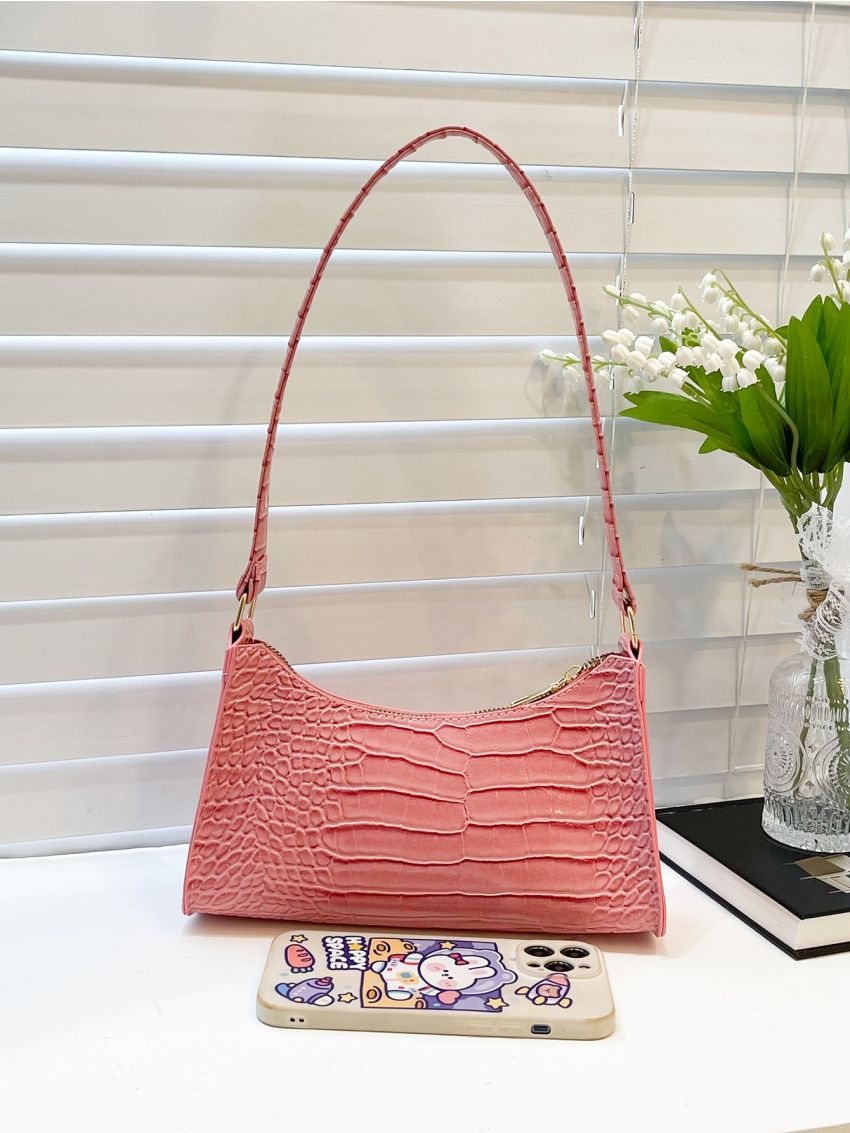 Crocodile Embossed Detail Baguette Bag