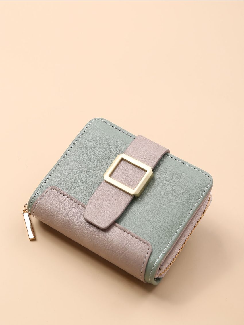 Colorblock Buckle Decor Small Wallet