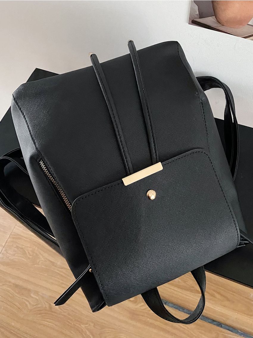 Mini Metallic Edge Decor Flap Backpack