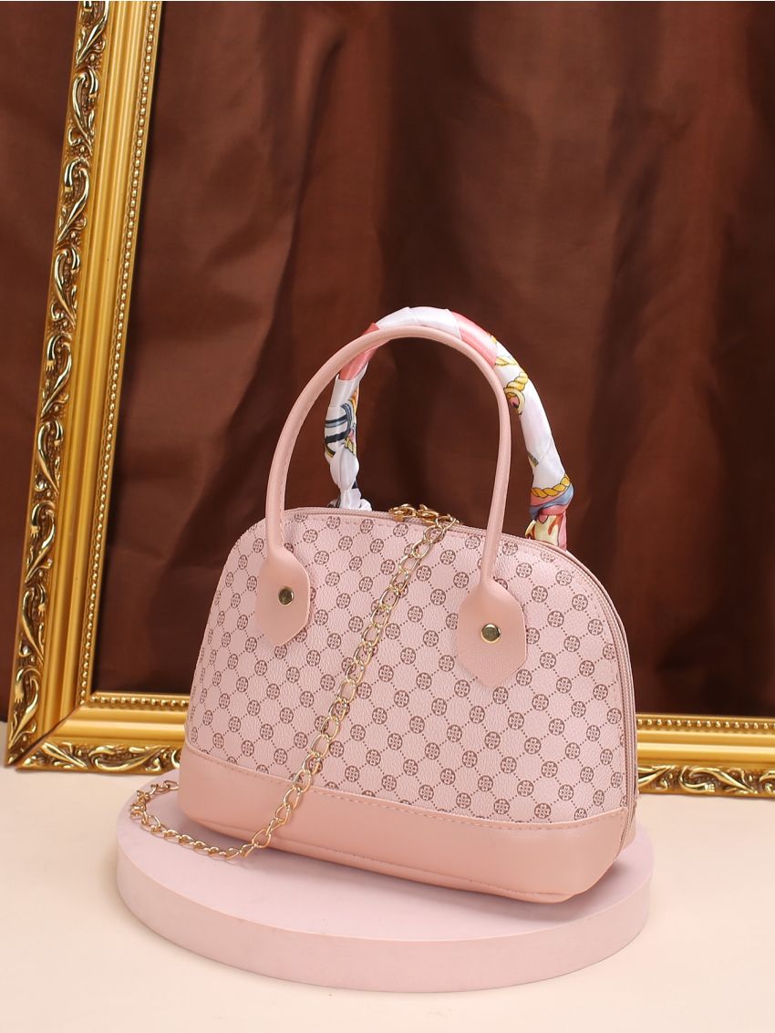 Colorblock Scarf Decor Snakeskin Print Dome Bag