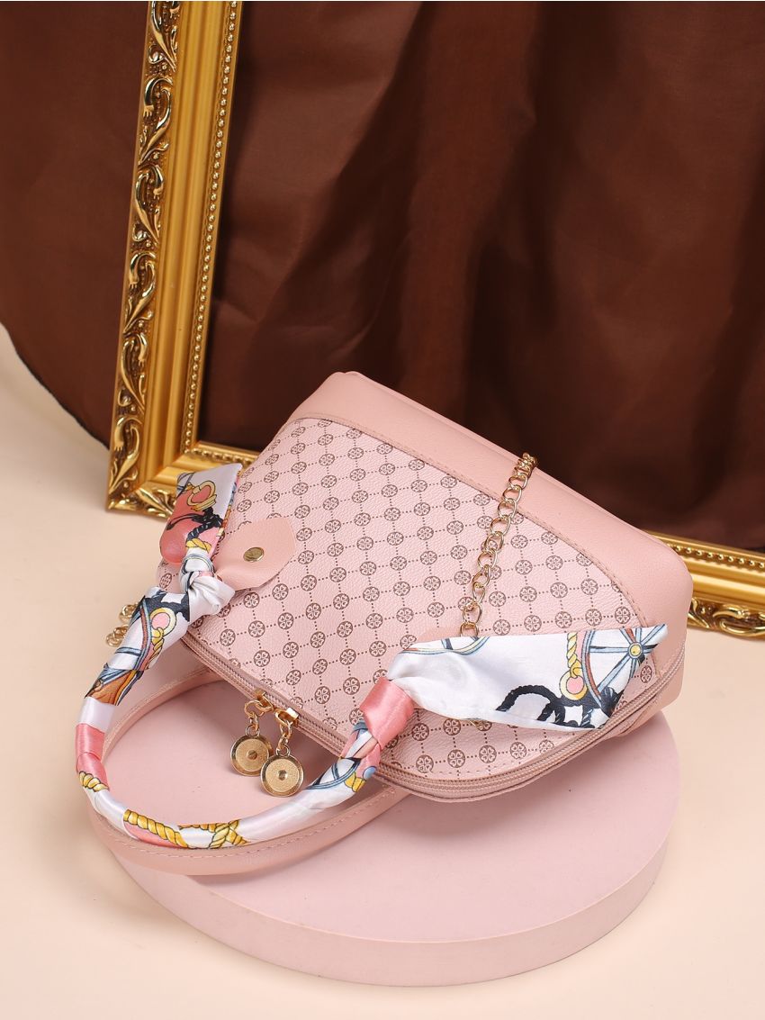 Colorblock Scarf Decor Snakeskin Print Dome Bag