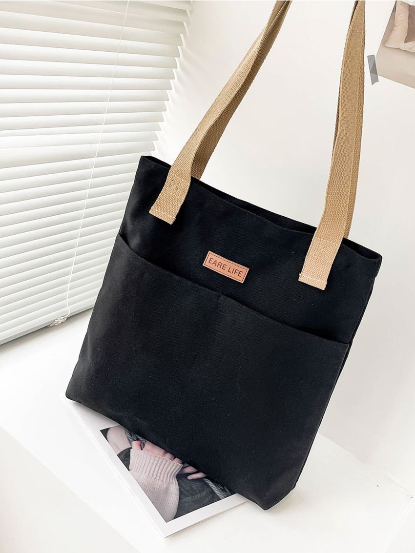 Colorblock Letter Patch Shopper Bag