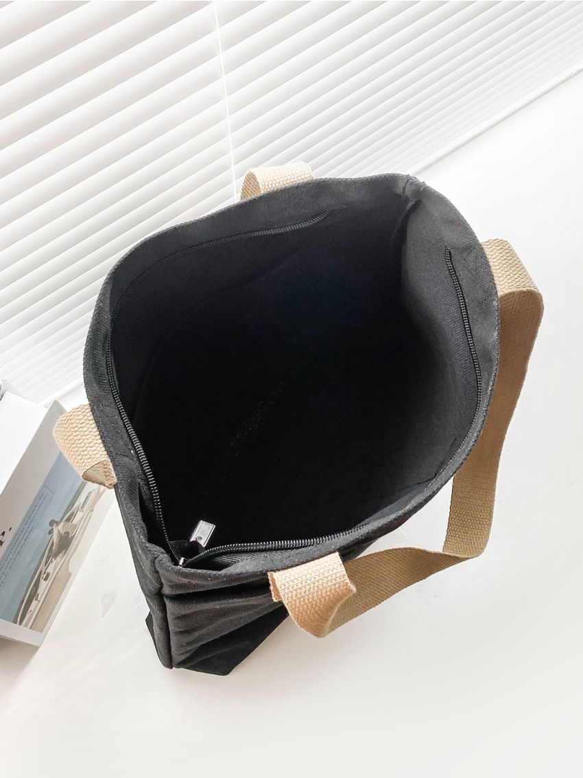 Colorblock Letter Patch Shopper Bag