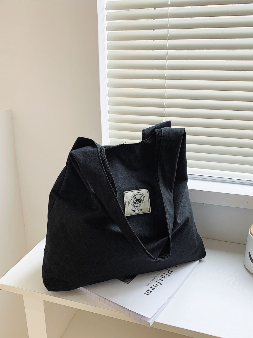 Cartoon Patch Canvas Shopper Bag